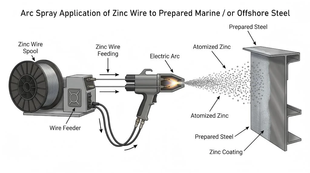 arc-spray-zinc-wire-marine-structures-process